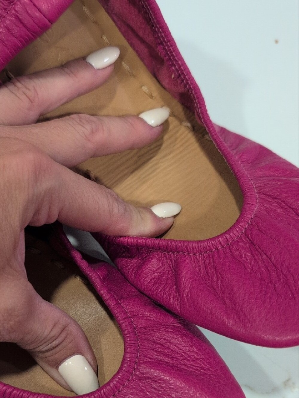 Tieks Foldable Ballet Flats in Fuchsia with Teal Trim - Picture 3 of 3